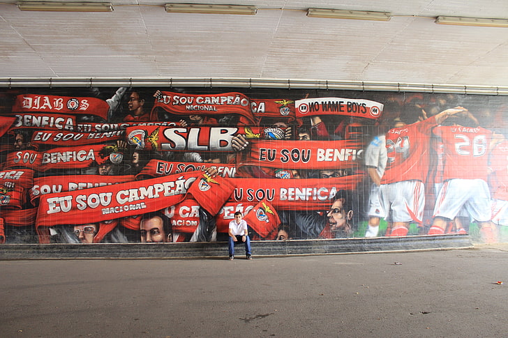S.L. Benfica, Portugal, wall, men, urban, text, communication, HD wallpaper