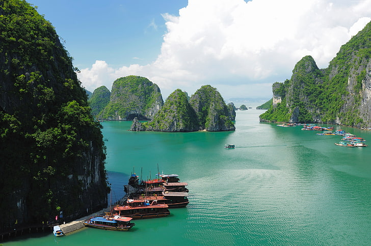 mountains, travel, 8k, boat, rest, Vietnam, 4k, Ha Long Bay