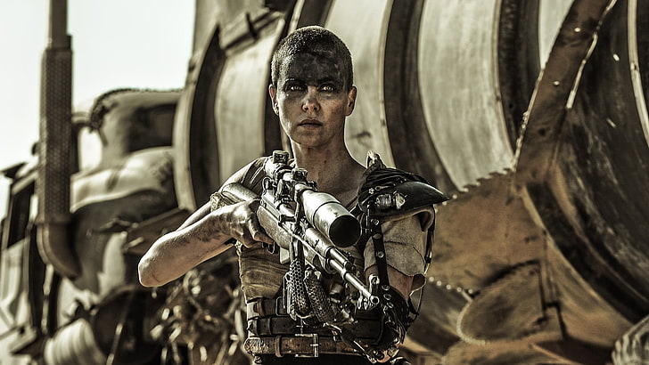 gray and brown rifle, Mad Max: Fury Road, Furiosa, Charlize Theron, HD wallpaper