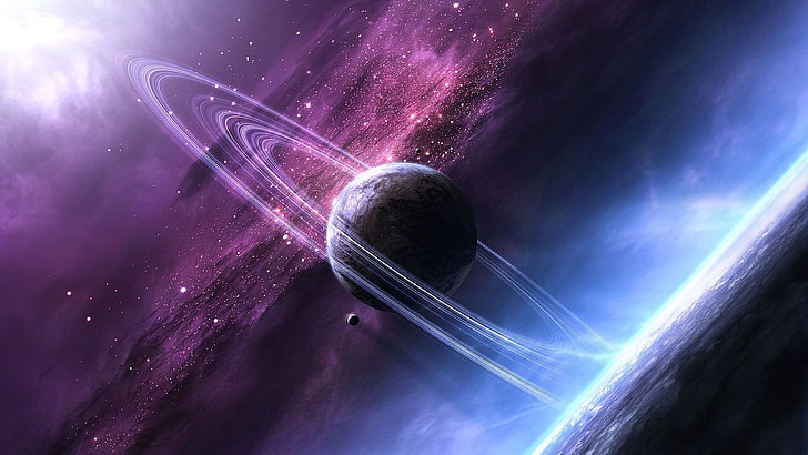 Saturn planet digital wallpaper, stars, space, glow, planet - Space