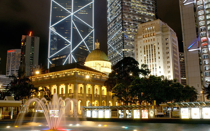 city, cityscape, Hong Kong, China, night, architecture, building exterior