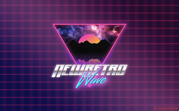 New Retro Wave logo, synthwave, neon, 1980s, texture, illustration