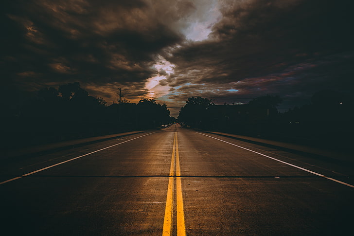 black asphalt road, marking, cloudy, clouds, minneapolis, united states