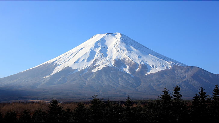Mount Fuji, Japan, mountains, volcano, landscape, nature, snow
