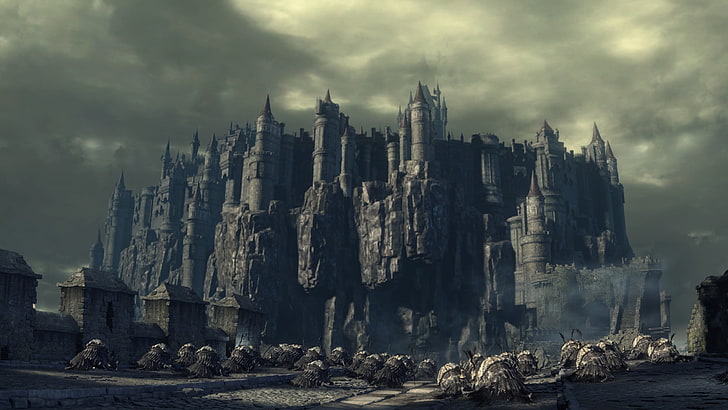 castle on rock mountain game graphic wallpaper, Dark Souls III