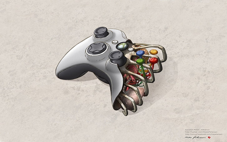 Xbox 360 controller artwork, joystick, organs, bones, consoles