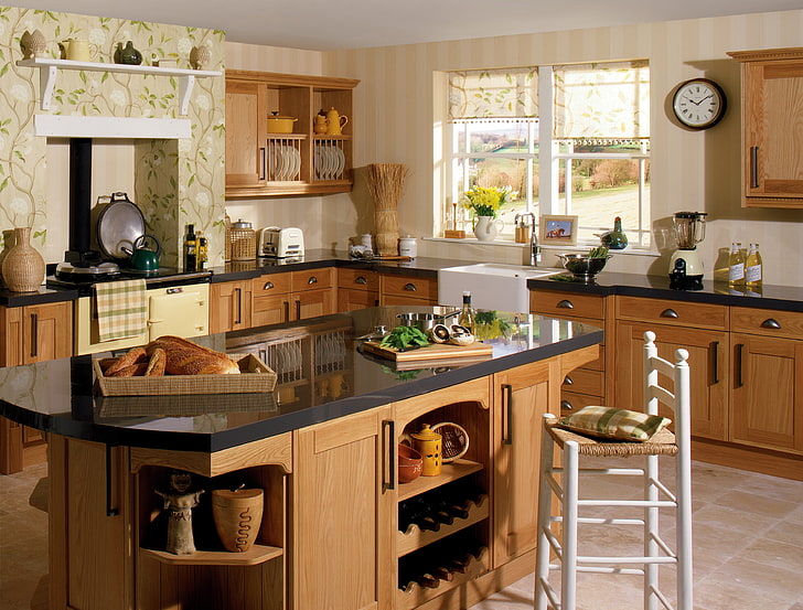 black and brown wooden kitchen island, design, house, furniture, HD wallpaper