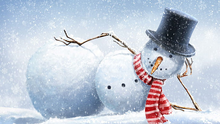 Snowman chilling, snowman graphics, funny, 2560x1440, winter, HD wallpaper