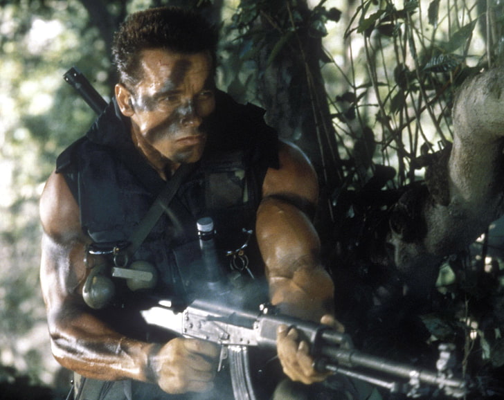 Arnold Schwarzenegger, soldiers, Commando, Kalash, John Matrix, HD wallpaper
