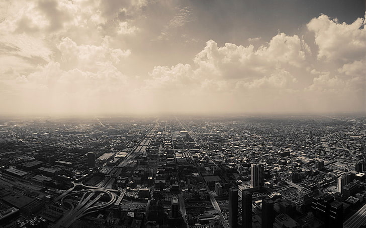 high-rise buildings, cityscape, clouds, skyscraper, Chicago, panorama, HD wallpaper