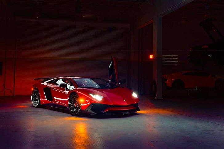 Lamborghini, Aventador, LP 750-4, Superveloce, red sports car, HD wallpaper