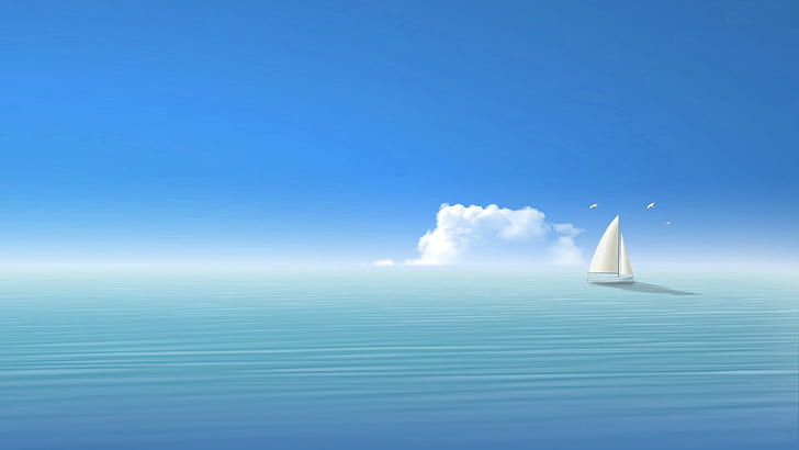 sea, boat, seagulls, HD wallpaper