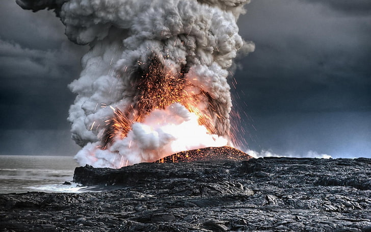 time lapse photography of exploding volcano, nature, explosion