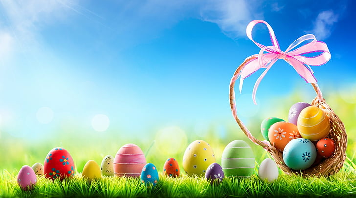 Holiday, Easter, Basket, Colorful, Easter Egg, Sky, HD wallpaper