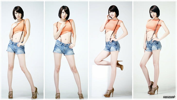 hwang mi hee asian women brunette model jean shorts, young adult