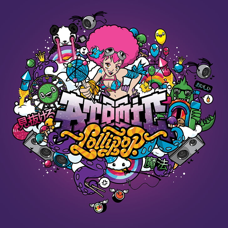 lollipop, atomic bomb, multi colored, females, purple, women, HD wallpaper