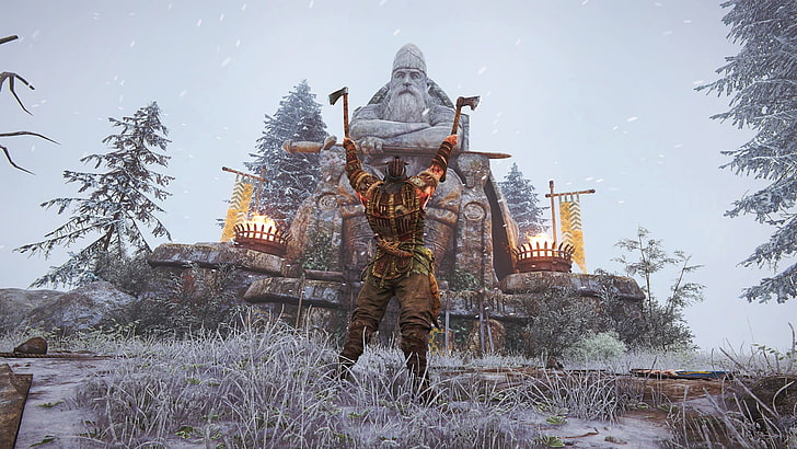 For Honor, blades, screen shot, Vikings, statue, sky, architecture, HD wallpaper