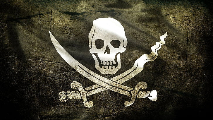 Jolly Roger, skull and bones, digital art, pirates