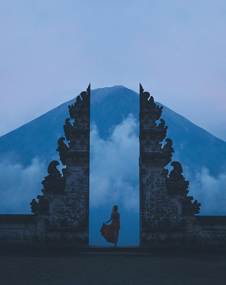 gates, solitude, alone, girl, mountains, bali, indonesia, architecture