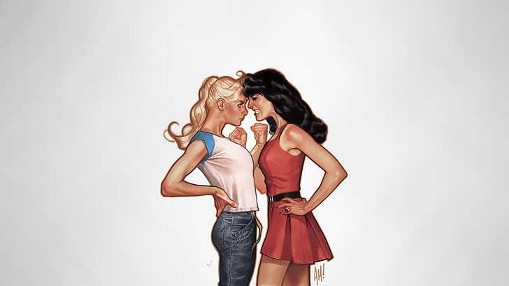 Betty and Veronica, illustration, comics, Adam Hughes, brunette, HD wallpaper