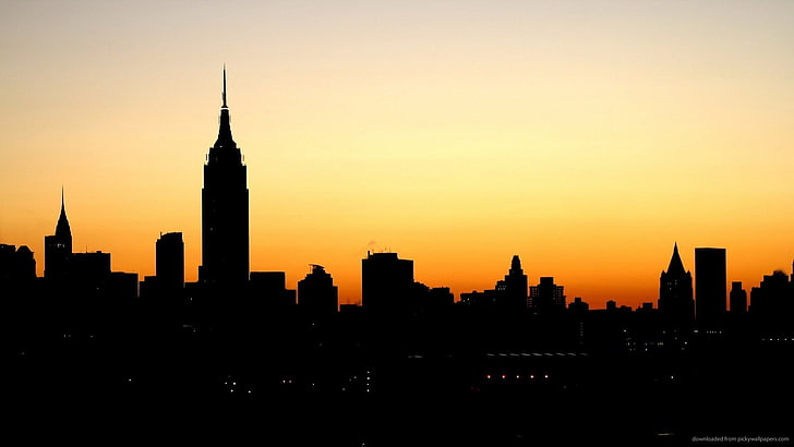silhouette photo of buildings, New York City, building exterior, HD wallpaper