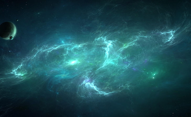 HD wallpaper: teal nebula galaxy wallpaper, planets, light, swirl, abstract  | Wallpaper Flare