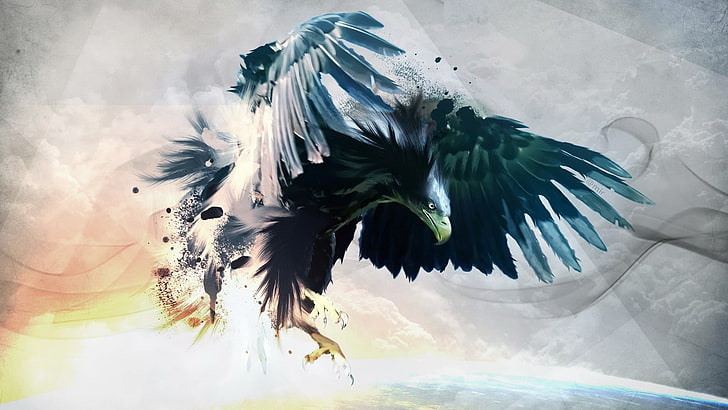 eagle painting, birds, artwork, paint splatter, digital art, animals