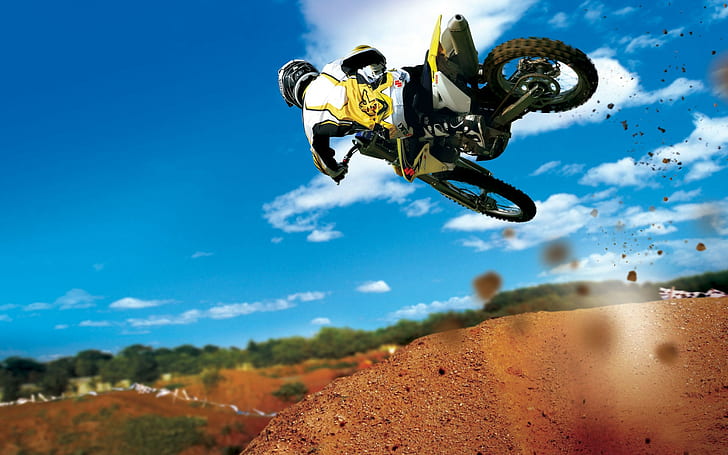 Suzuki, jumping, motorsports, motocross, motorcycle, HD wallpaper