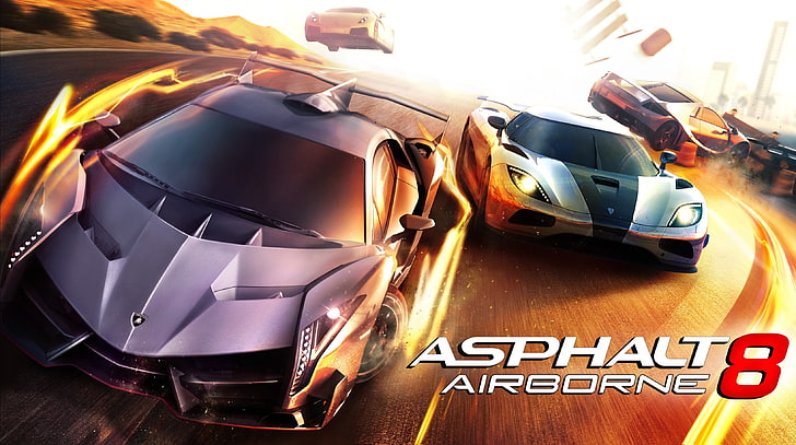 Asphalt 8 Airborne digital wallpaper, the game, race, iOS, Lamborghini Veneno