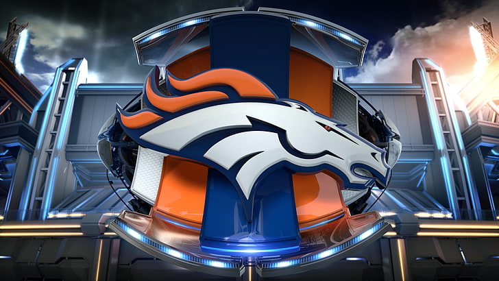 Denver Broncos logo, american football, night, red, futuristic, HD wallpaper