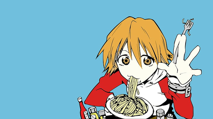 Haruhara Haruko, FLCL, anime, noodles, simple background, HD wallpaper