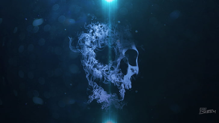 white skull digital wallpaper, gray skull graphic wallpaper, smoke