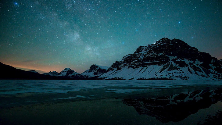 reflection, winter, crowfoot mountain, canada, banff national park, HD wallpaper