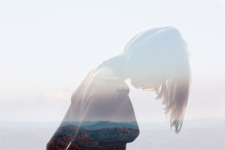 women, double exposure, photo manipulation, one person, nature