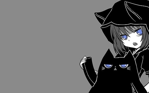 HD wallpaper: Anime Girls, Gray Background, Original Characters, woman anime  character wearing hood near black cat | Wallpaper Flare