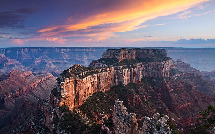 Sunset, 4K, Grand Canyon National Park, Arizona, Cliffs, North Rim, HD wallpaper