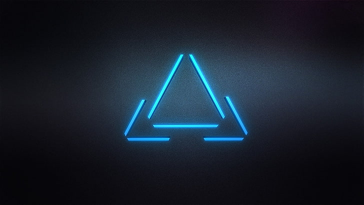 blue triangle logo, digital art, minimalism, illuminated, glowing