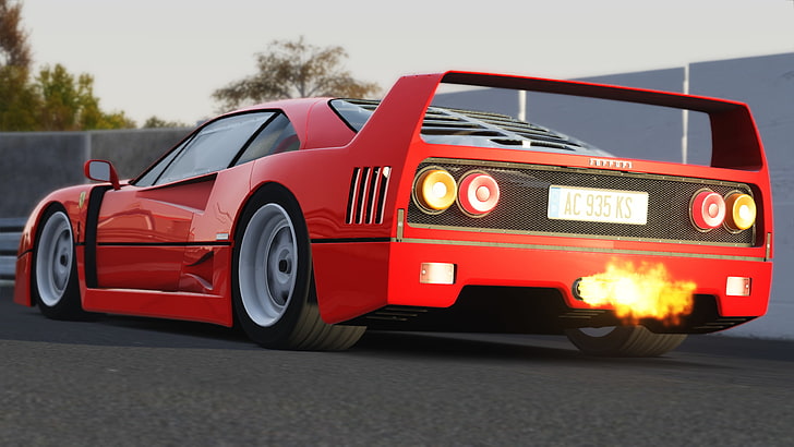 Ferrari F40, car, Assetto Corsa, exaust flare, mode of transportation, HD wallpaper