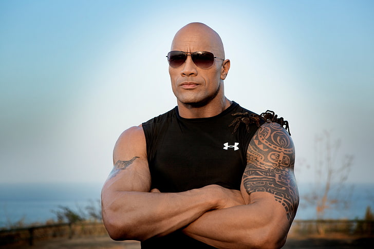 Dwayne Johnson, muscles, sunglasses, spiders, fashion, one person