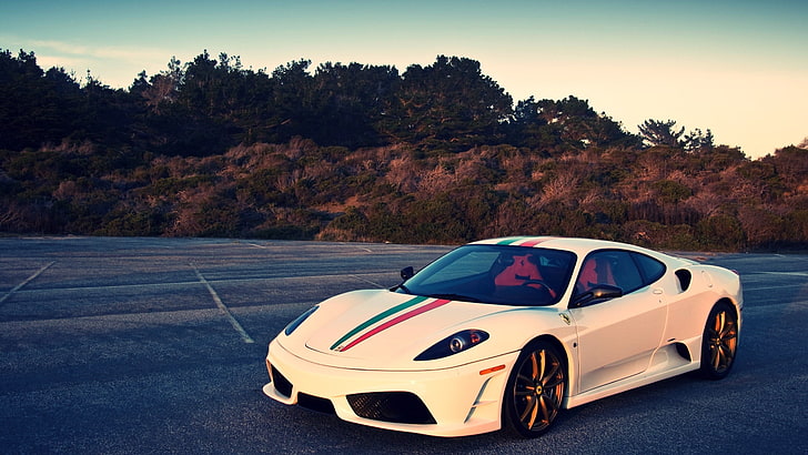 white Ferrari F430, Ferrari 430, car, Ferrari F430 Scuderia, transportation, HD wallpaper