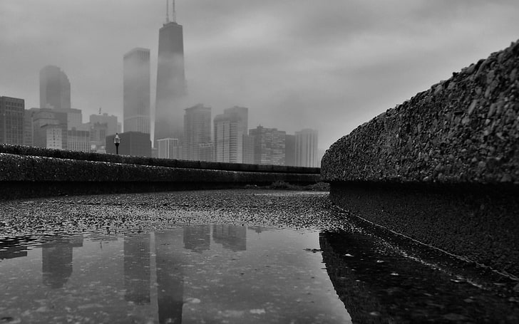 grayscale photography of highrise building, Chicago, cityscape, HD wallpaper