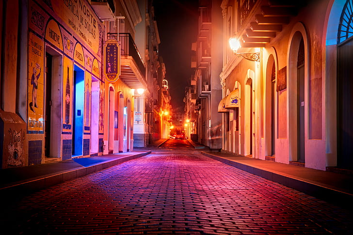 city street during night, san juan, san juan, Streets, Old San Juan, HD wallpaper
