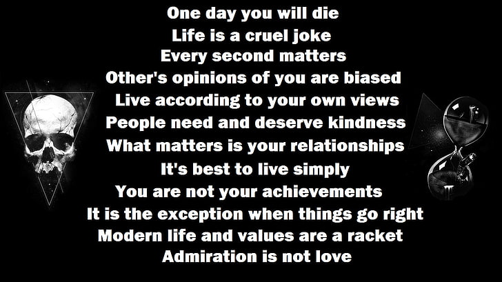one day you will die text, skull, hourglasses, motivational, demotivational, HD wallpaper