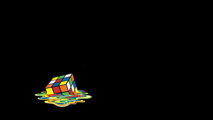 Rubik's Cube, melting, artwork, minimalism, black background, HD wallpaper