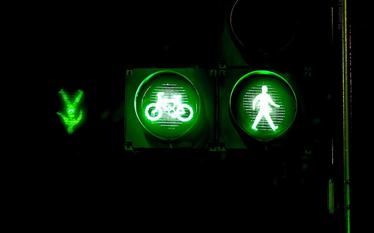 green pedestrian light, lights, green color, illuminated, stoplight, HD wallpaper