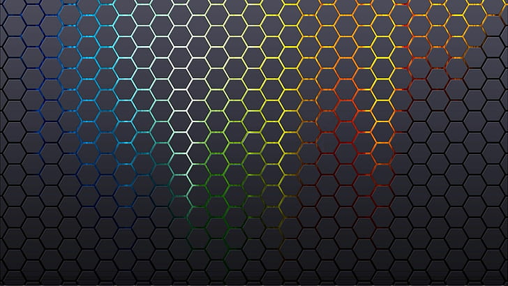 Hexagon Honeycomb HD, colors, grey, rainbow