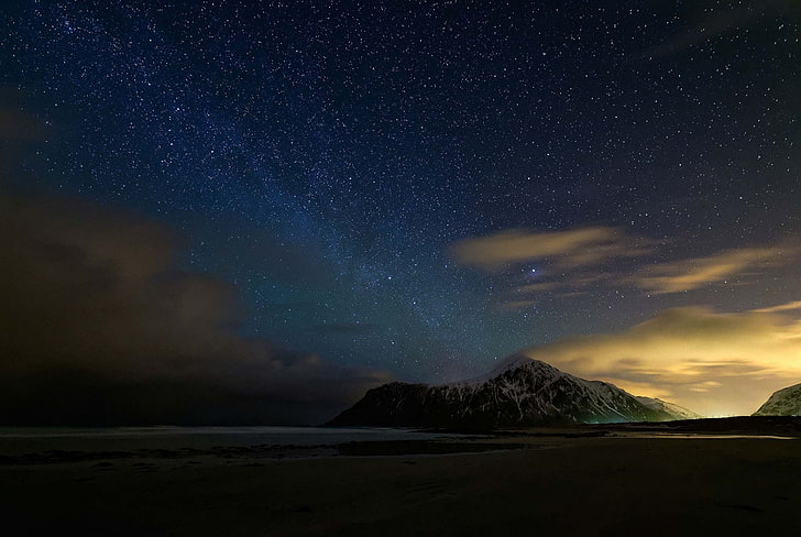 mountain range, nature, landscape, Arctic, sky, starry night, HD wallpaper