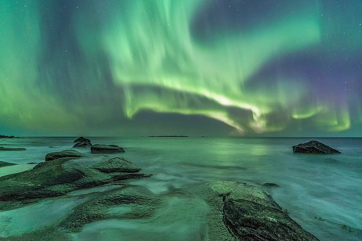 aurora borealis during nighttime, norway, norway, Arctic Coast, HD wallpaper