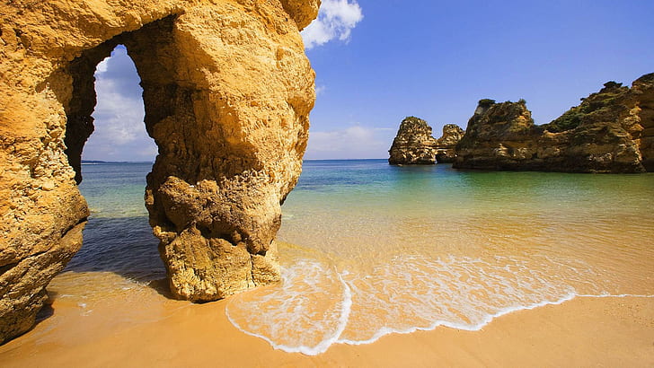 Amazing Beach In Algarve Portugal, rocks, arch, nature and landscapes, HD wallpaper