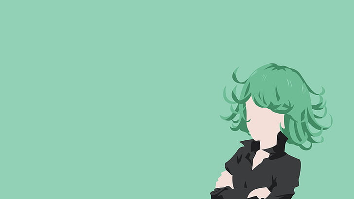Anime, One-Punch Man, Girl, Green Hair, Minimalist, Short Hair